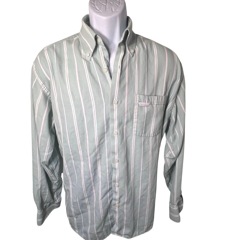 Alex Cannon‎ Rowayton CT Green Pastel Striped Long Sleeve Button Front Shirt Lg
